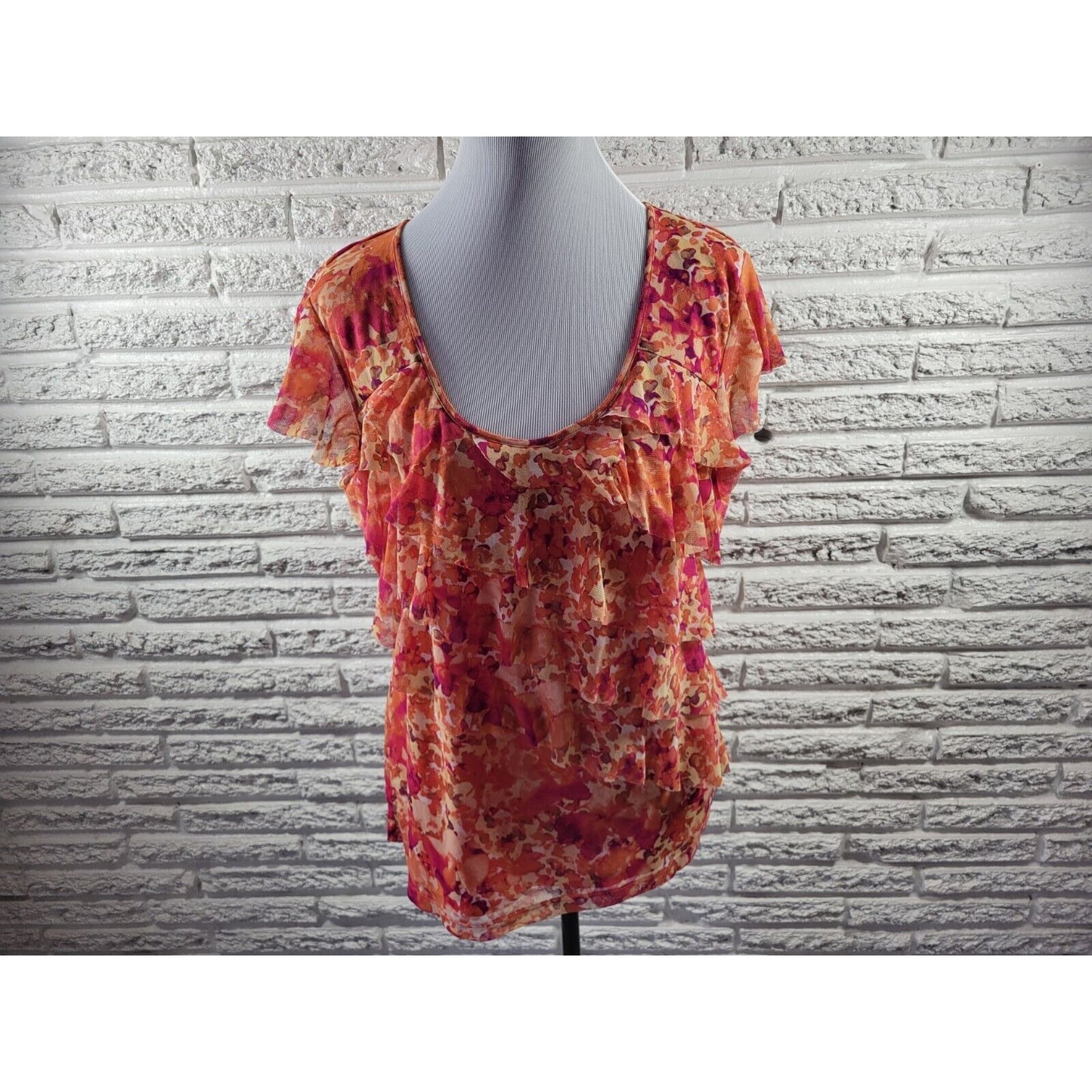 Apt 9 Womens Top Extra Large Flutter Sleeve Mesh Tiered Layered Casual Pink