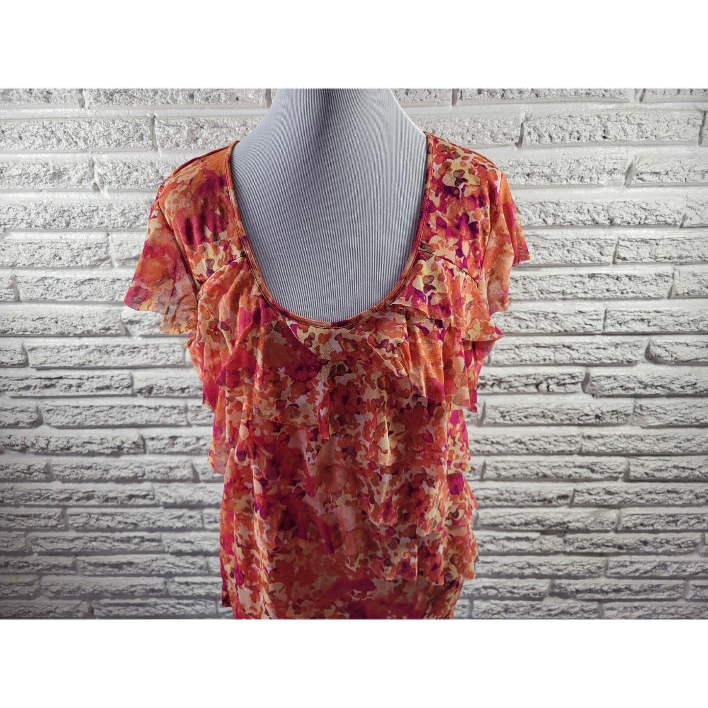 Apt 9 Womens Top Extra Large Flutter Sleeve Mesh Tiered Layered Casual Pink