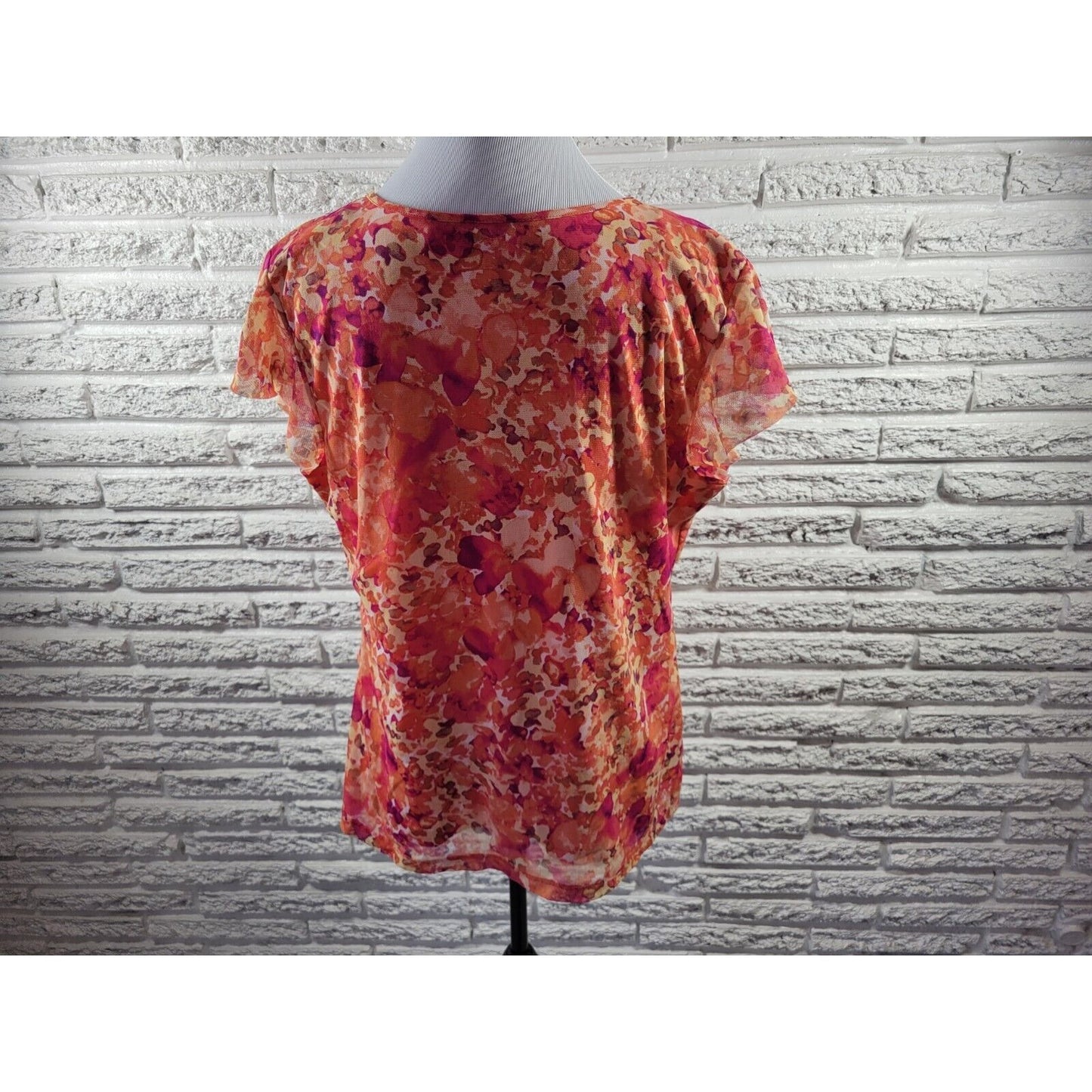 Apt 9 Womens Top Extra Large Flutter Sleeve Mesh Tiered Layered Casual Pink