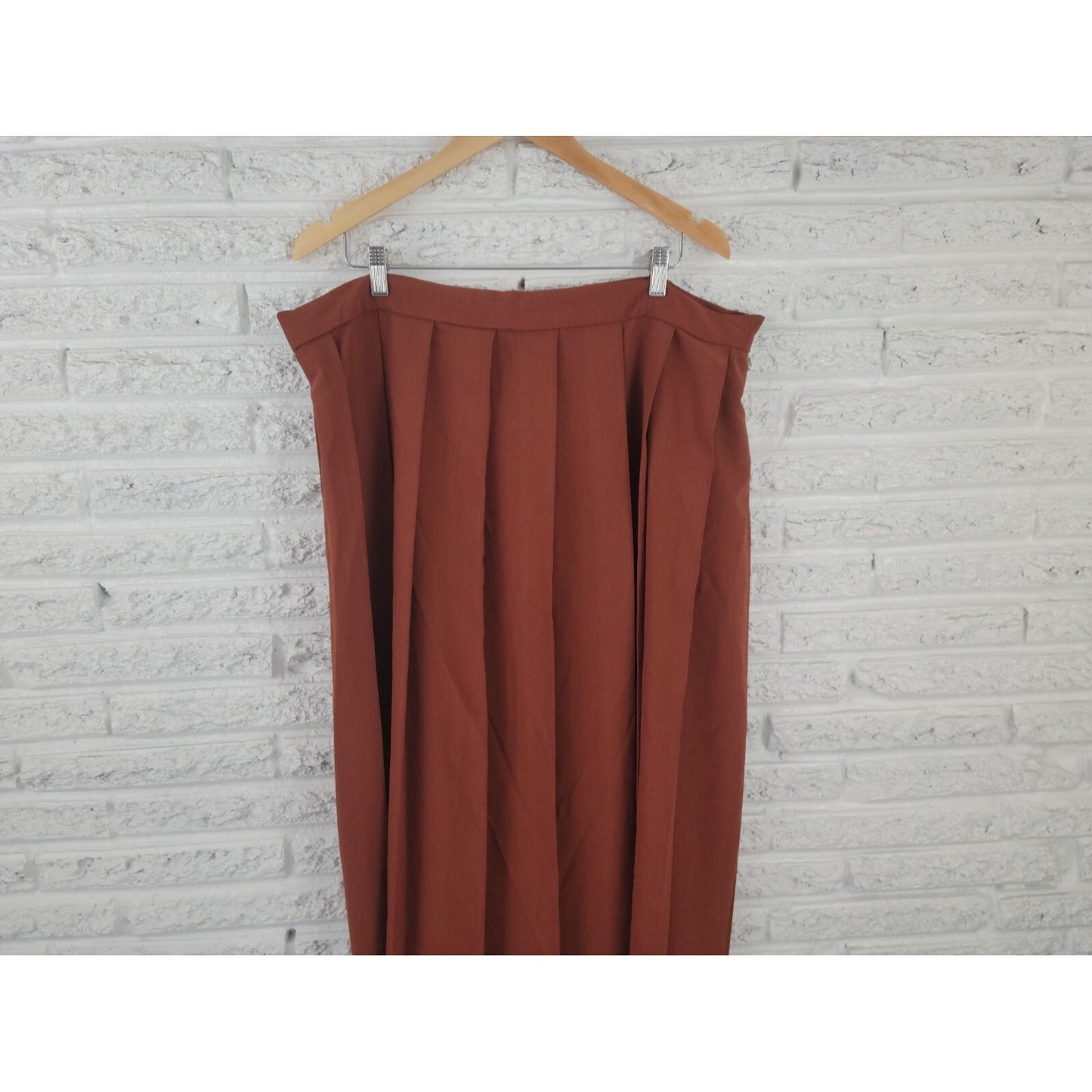 Shein Curve Womens Skirt 4XL Plus Maxi ALine Brown Pleated Career Long Polyester