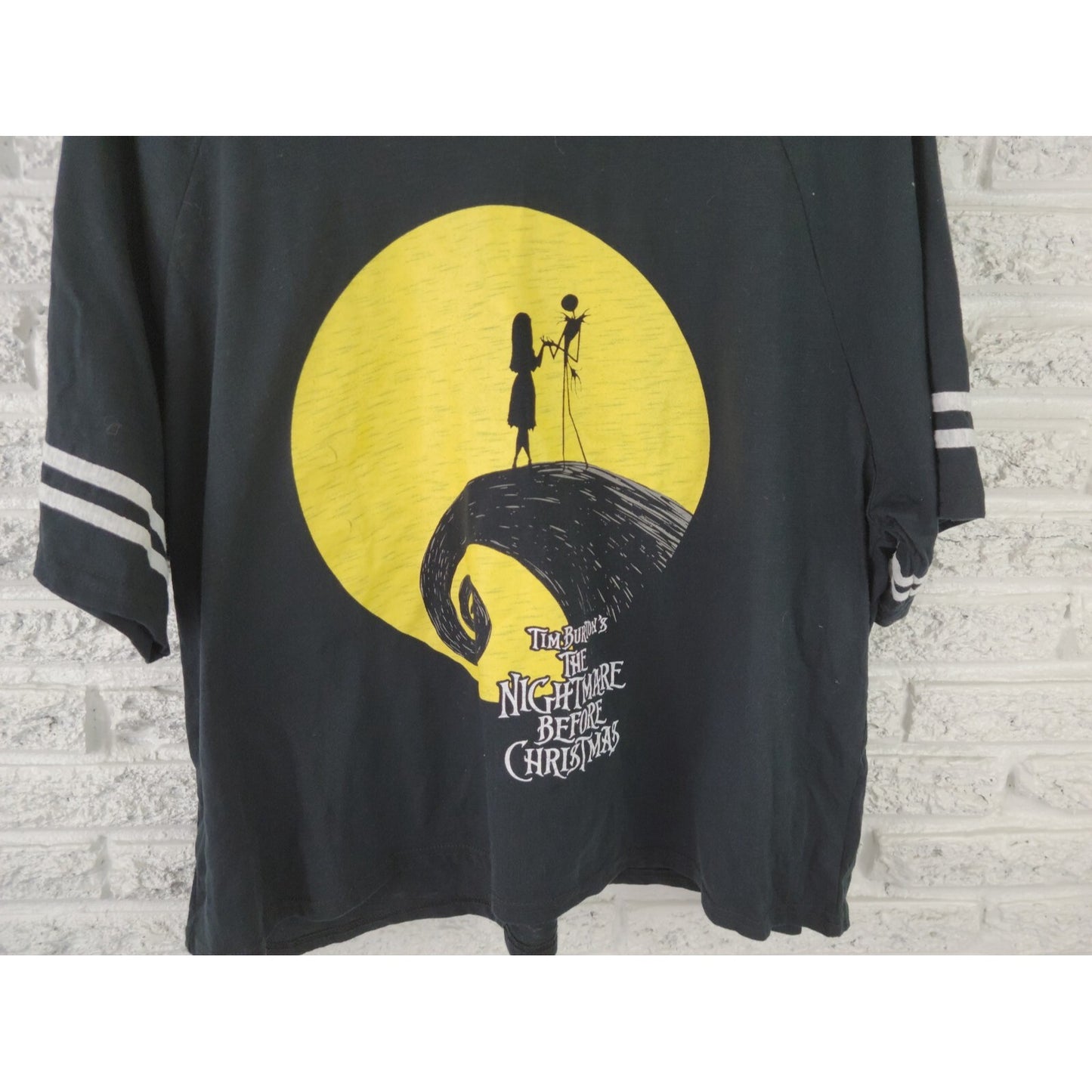 Christmas Disney Nightmare Before 3XL Plus Black Tee Crop Short Sleeve Pull On