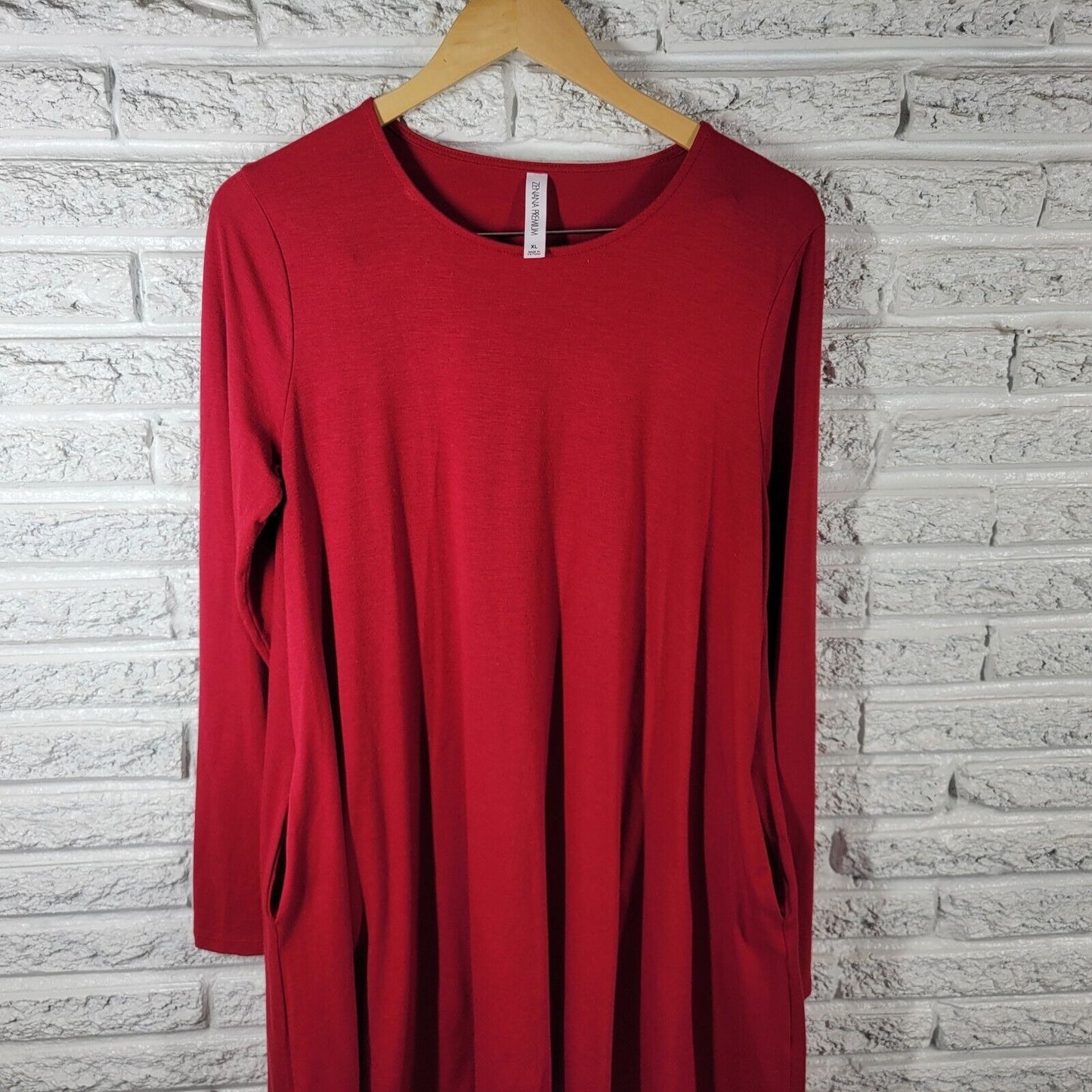 Zenana Premium Womens Dress Extra Large Mini Long Sleeve Red Poly Blend Casual