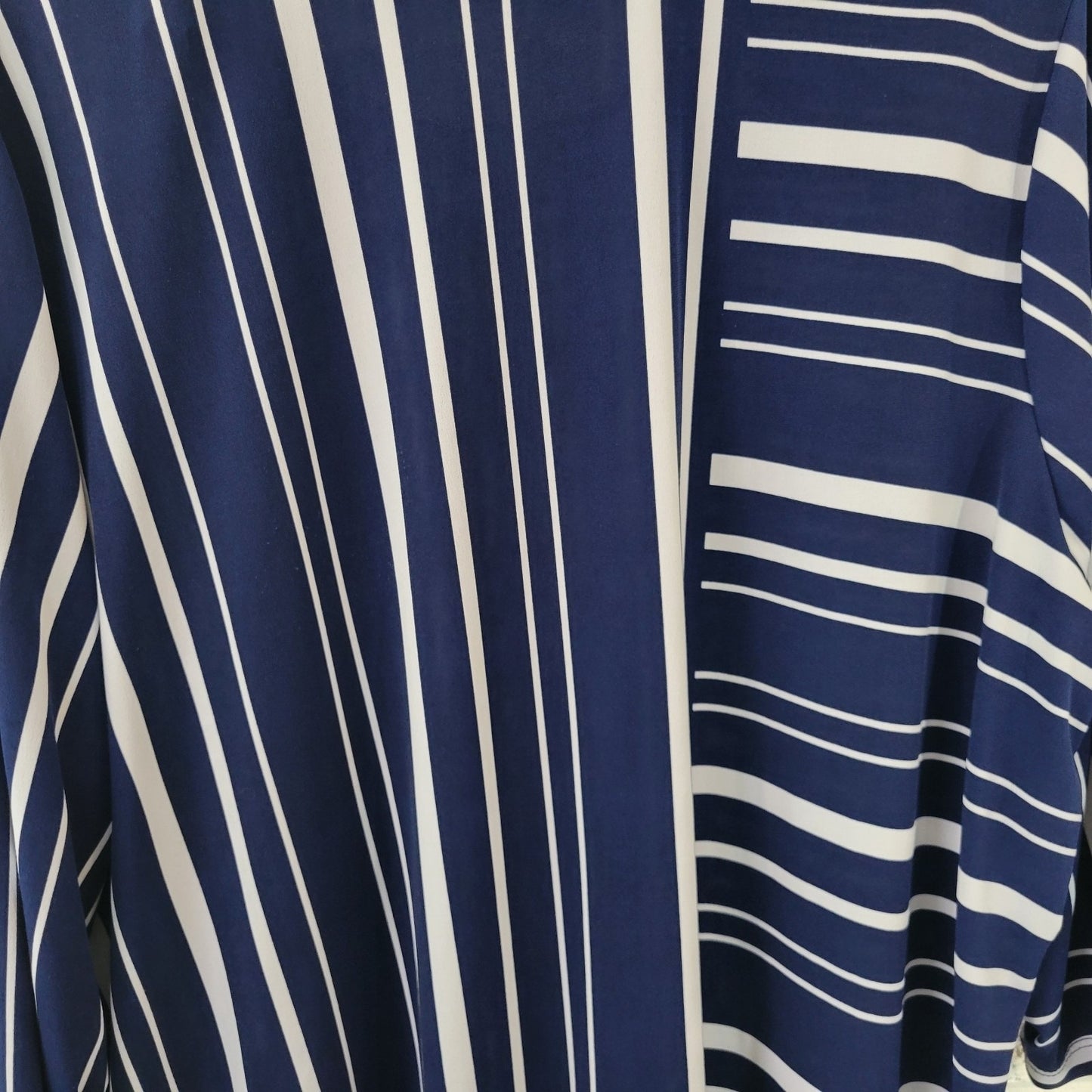Susan Graver QVC Womens Top 3X Plus Tunic 3/4 Sleeve Blue Stripe Poly Blend