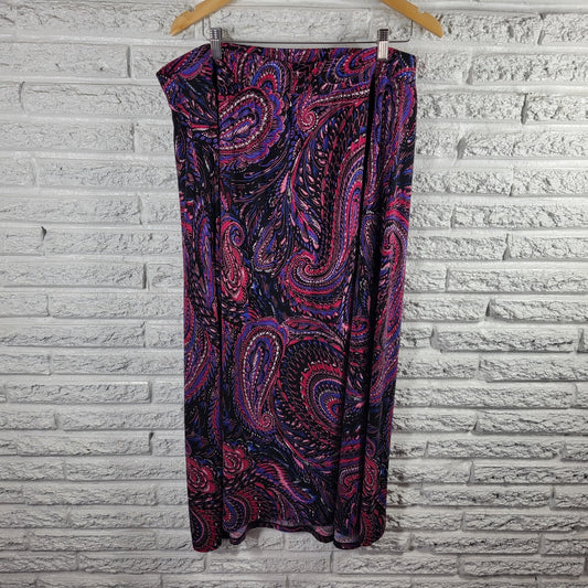 Catherines Anywear Womens Skirt 1X Plus  Midi Purple Pink Paisley Poly Blend