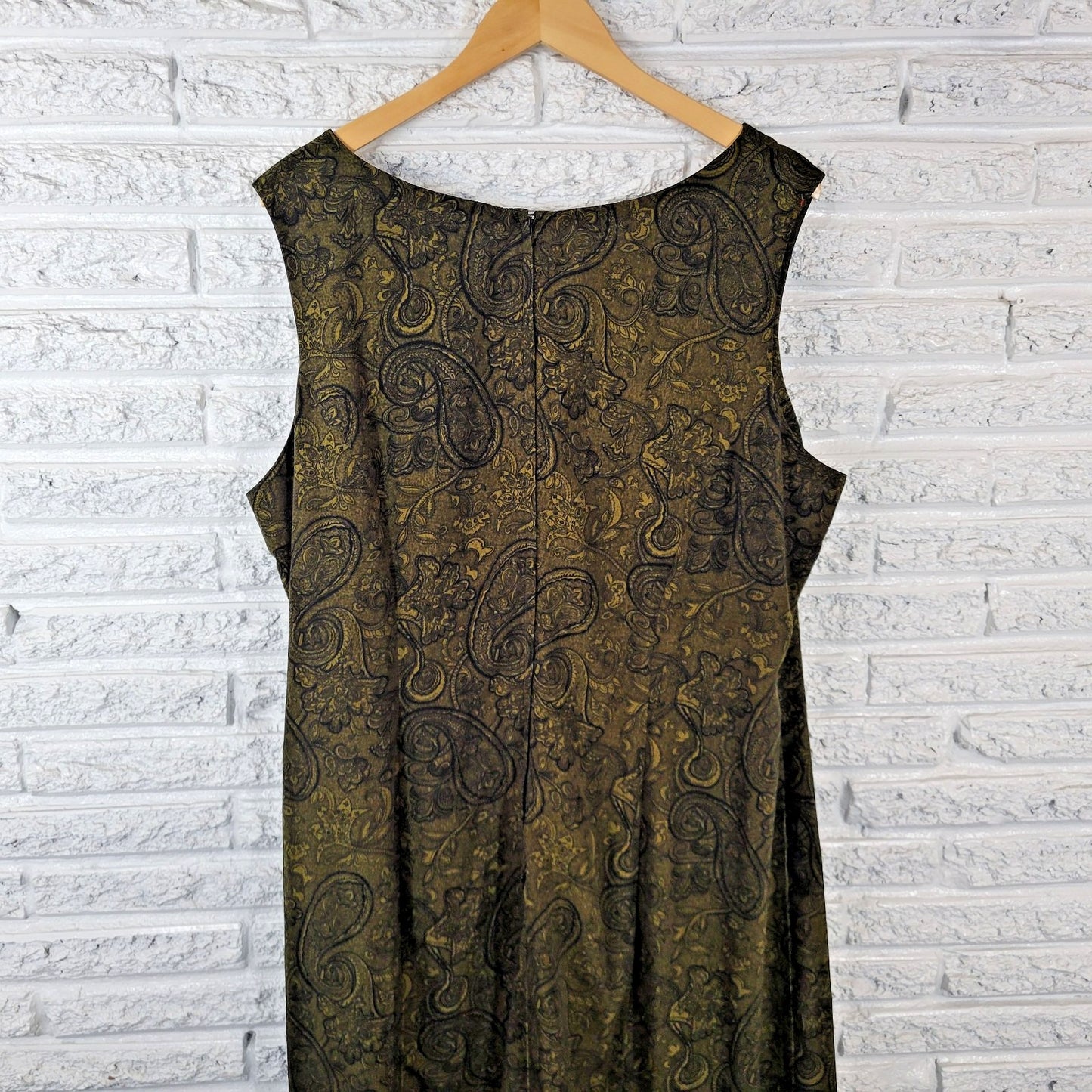 Studio I Womens Dress 22W Plus Shift Midi Sleeveless Green Paisley Zip Career