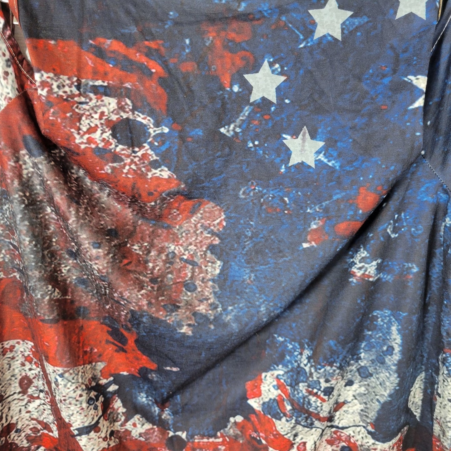 Fourth of July Womens Top XXL Plus Cold Shoulder Blue Red Poly Blend Patriotic