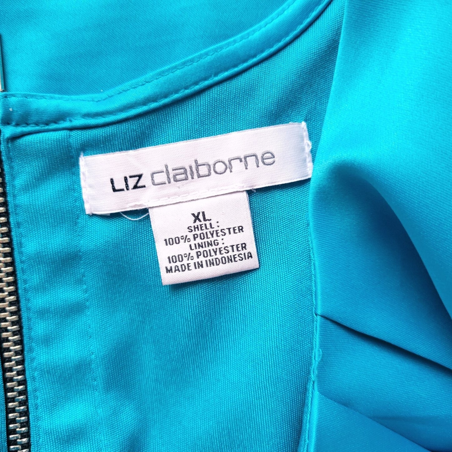 LIz Claiborne Womens Top XL Sleeveless Blue Satin Back Zip Pleated Office Lined