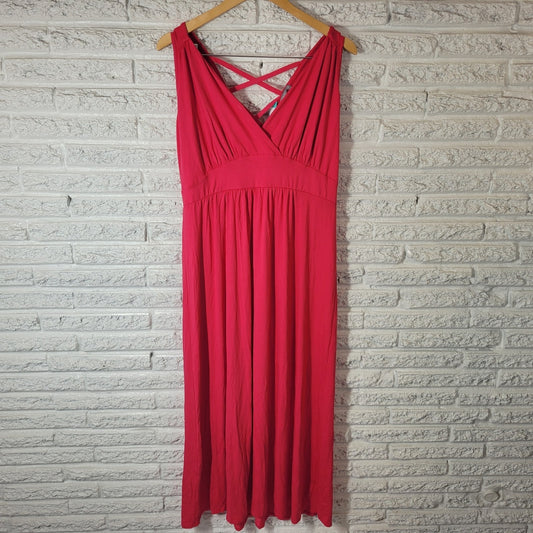 Loveappella Womens Dress 1X Lauren Maxi Sleeveless Knit Sheath Pink Lattice Back