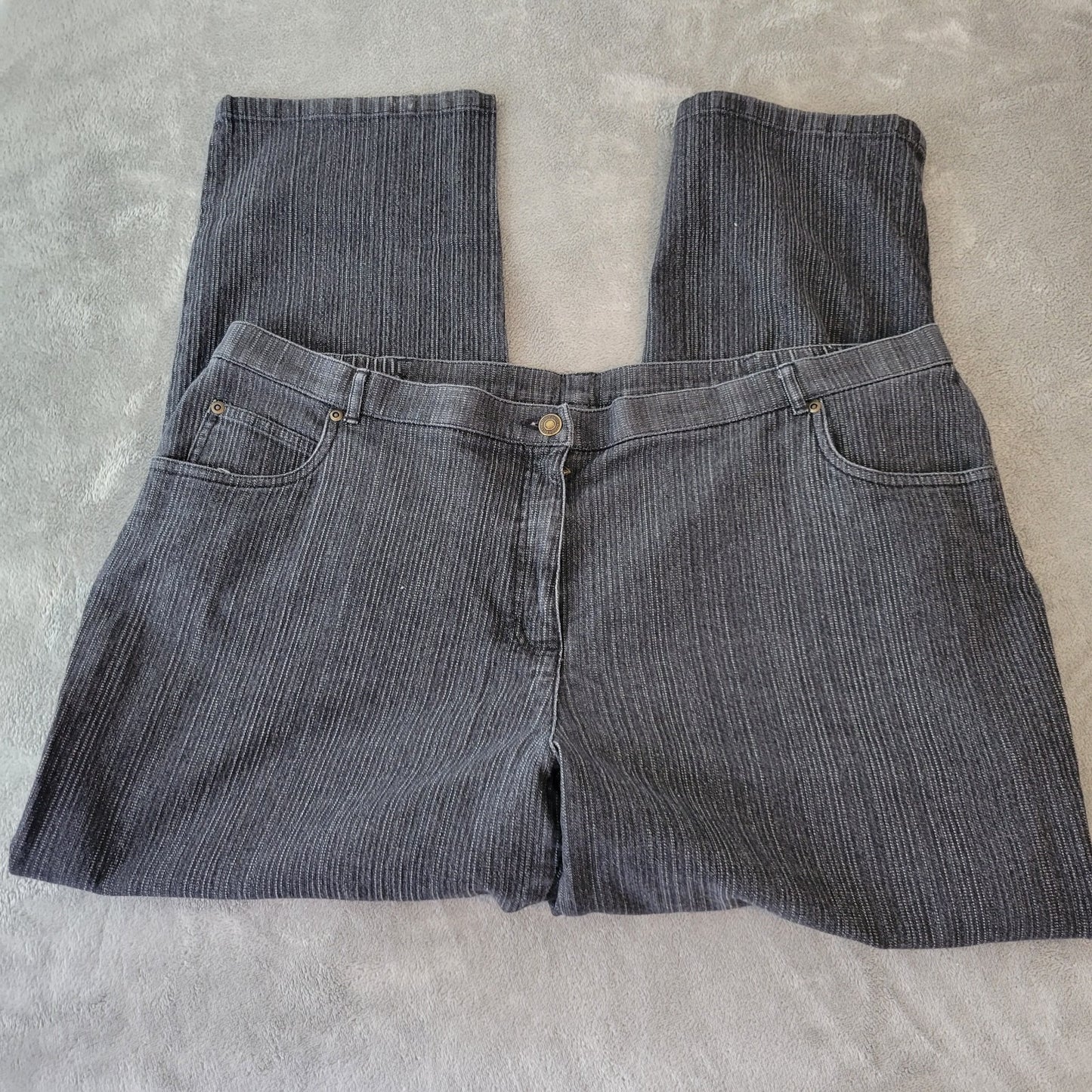 Allison Daley II Womens Jeans 20W Plus Straight Leg Black Stripe Denim Zip Fly
