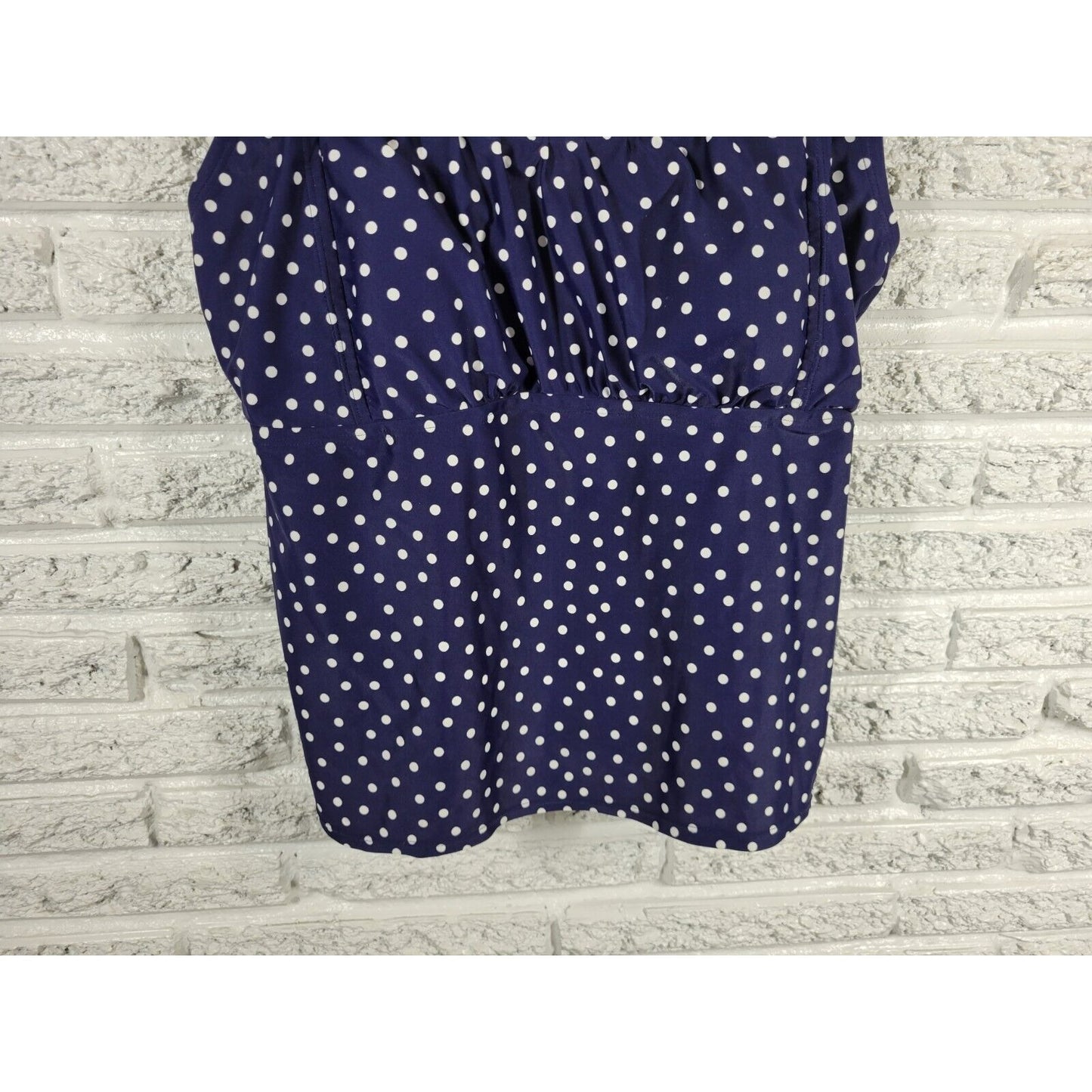 St Johns Bay Womens Swim Top 18W Adjustable Wide Strap Lined Bra Blue Polka Dot