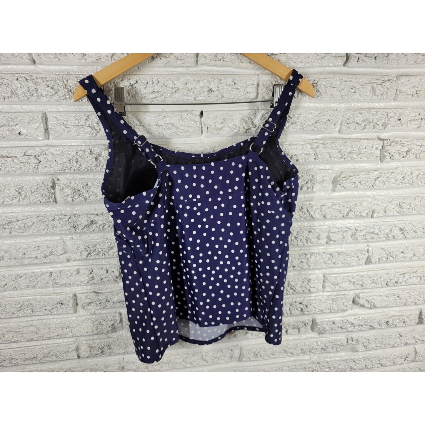St Johns Bay Womens Swim Top 18W Adjustable Wide Strap Lined Bra Blue Polka Dot