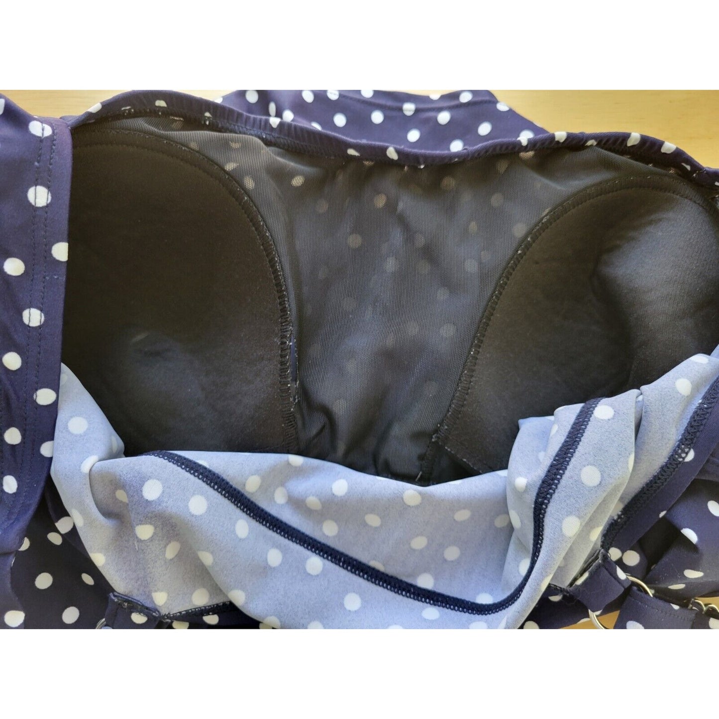 St Johns Bay Womens Swim Top 18W Adjustable Wide Strap Lined Bra Blue Polka Dot