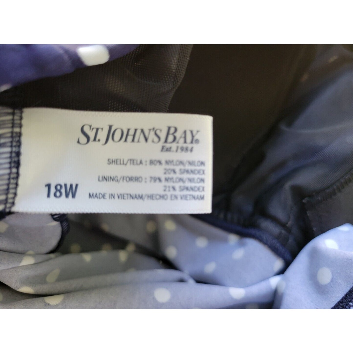 St Johns Bay Womens Swim Top 18W Adjustable Wide Strap Lined Bra Blue Polka Dot