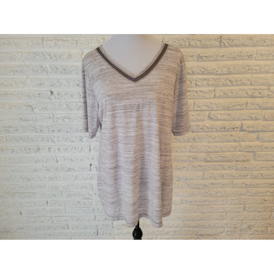 Catherines Womens Top 0X Plus Tee Short Sleeve Gray Heather Lattice Back Casual