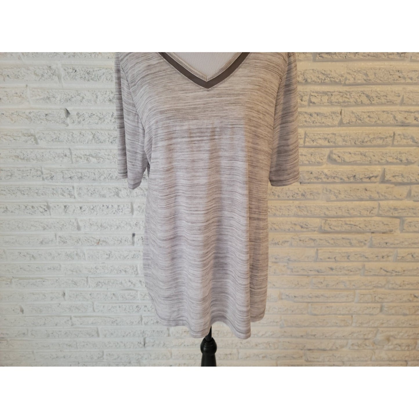 Catherines Womens Top 0X Plus Tee Short Sleeve Gray Heather Lattice Back Casual