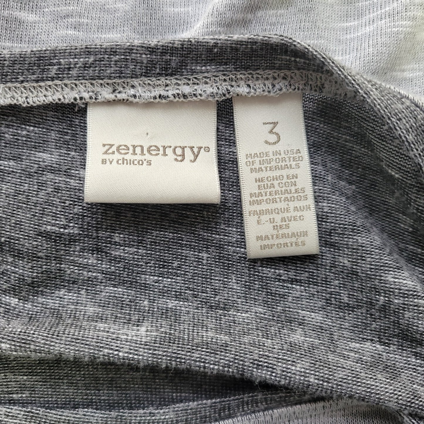 Chicos Zenergy Womens Top 3 Standard XL Tee Cap Sleeve Rayon Polyester Knit Gray