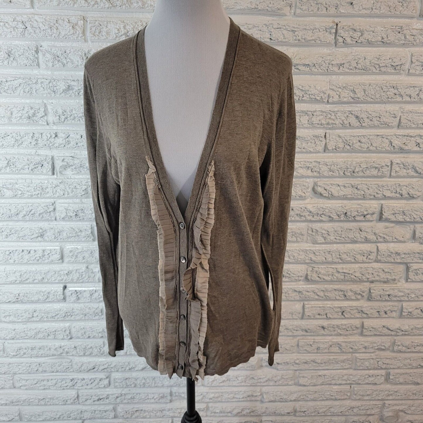 Banana Republic Womens Top XL Cardigan Light Brown Knit Lightweight Pima Cotton