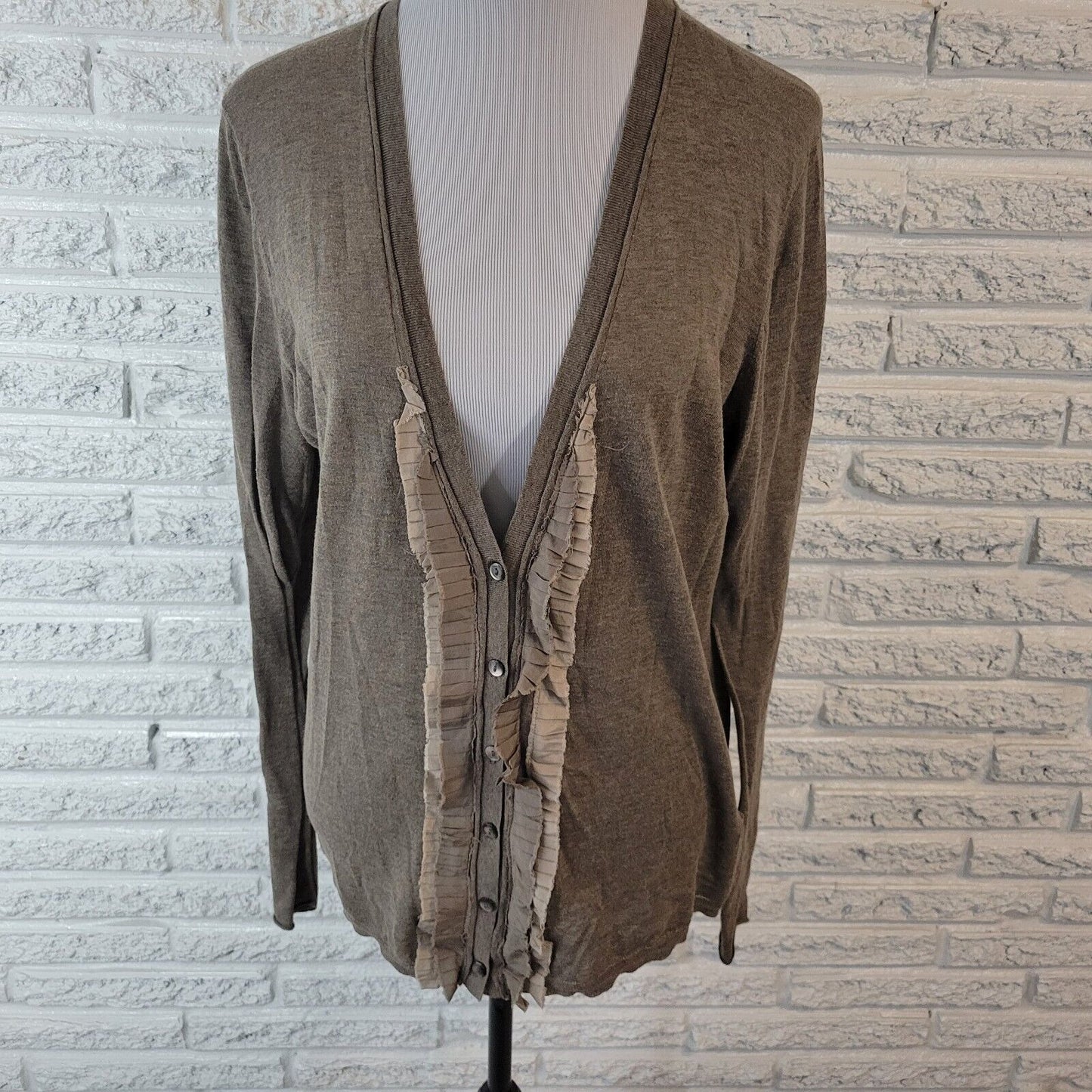 Banana Republic Womens Top XL Cardigan Light Brown Knit Lightweight Pima Cotton