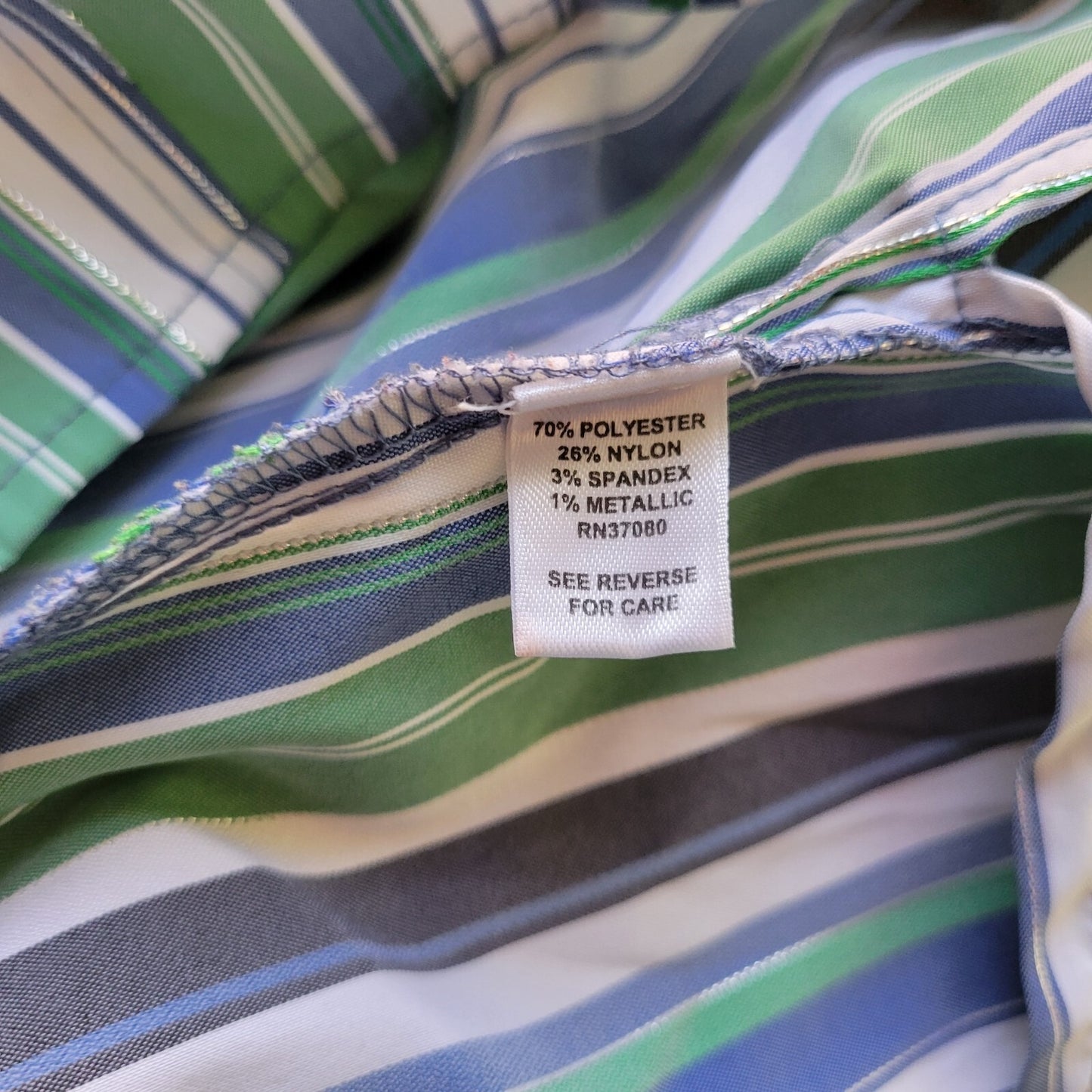 Cato Womens Top 26W 28W Plus Green Stripe Collar Lightweight Metallic Thread