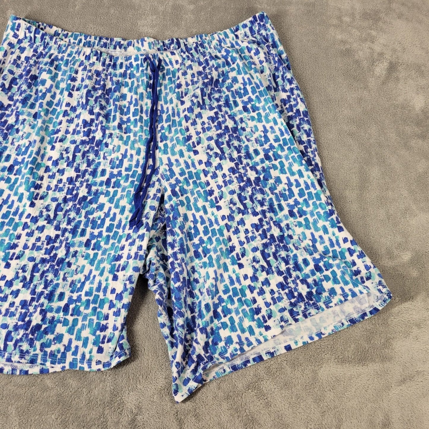 Cacique Womens Pajama Shorts 18 20 Blue Watercolor Paint Brush Comfy Lightweight