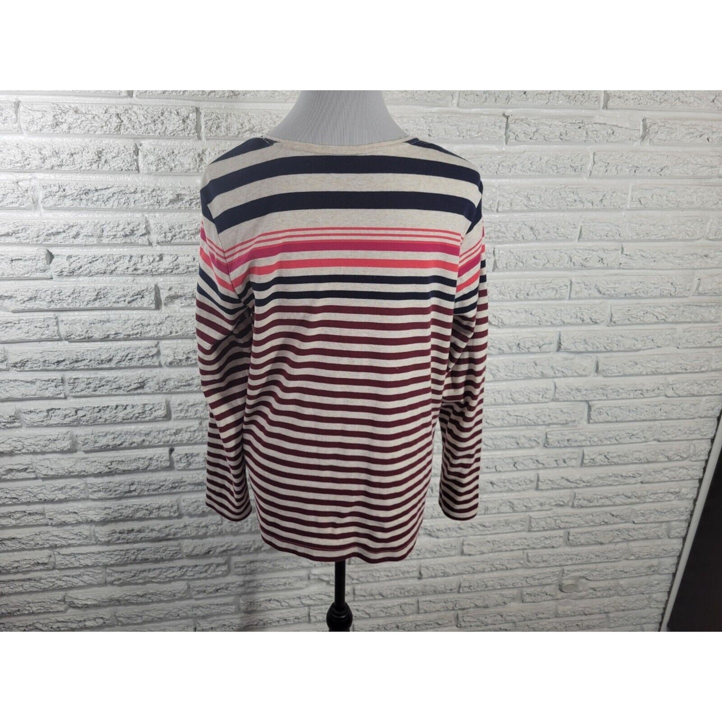 Croft Barrow Womens Top XXL Plus Tee Classic Brown Stripe Long Sleeve Casual