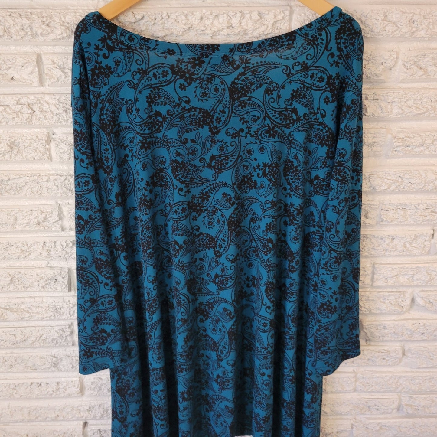 Woman Within Womens Top 3X Tunic 3/4 Sleeve Blue PaisleyPoly Blend Asymmetric