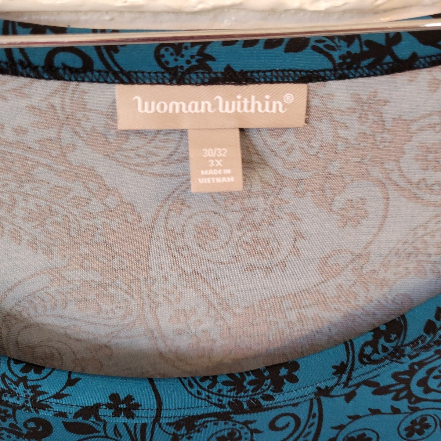 Woman Within Womens Top 3X Tunic 3/4 Sleeve Blue PaisleyPoly Blend Asymmetric