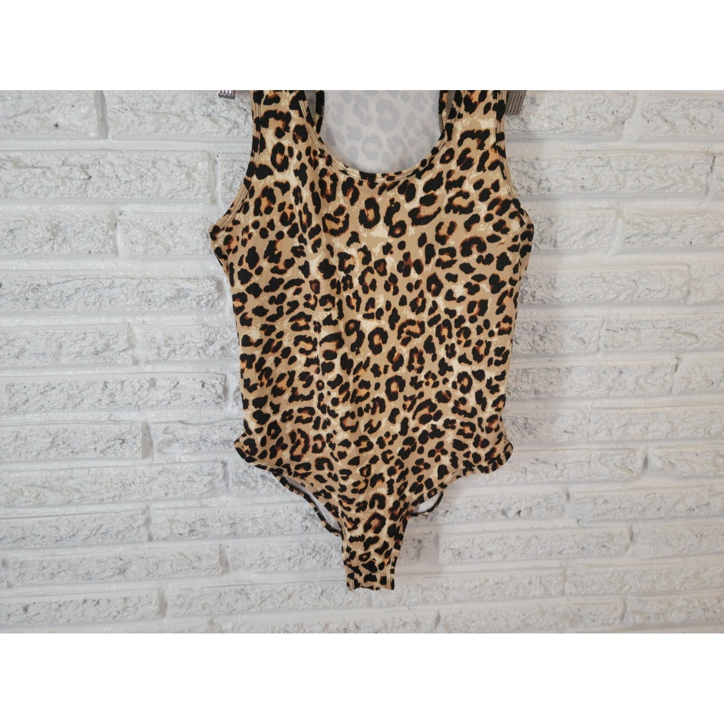 Zenana Womens Bodysuit XL Sleeveless Tan Animal Print Racerback Comfy Poly Blend