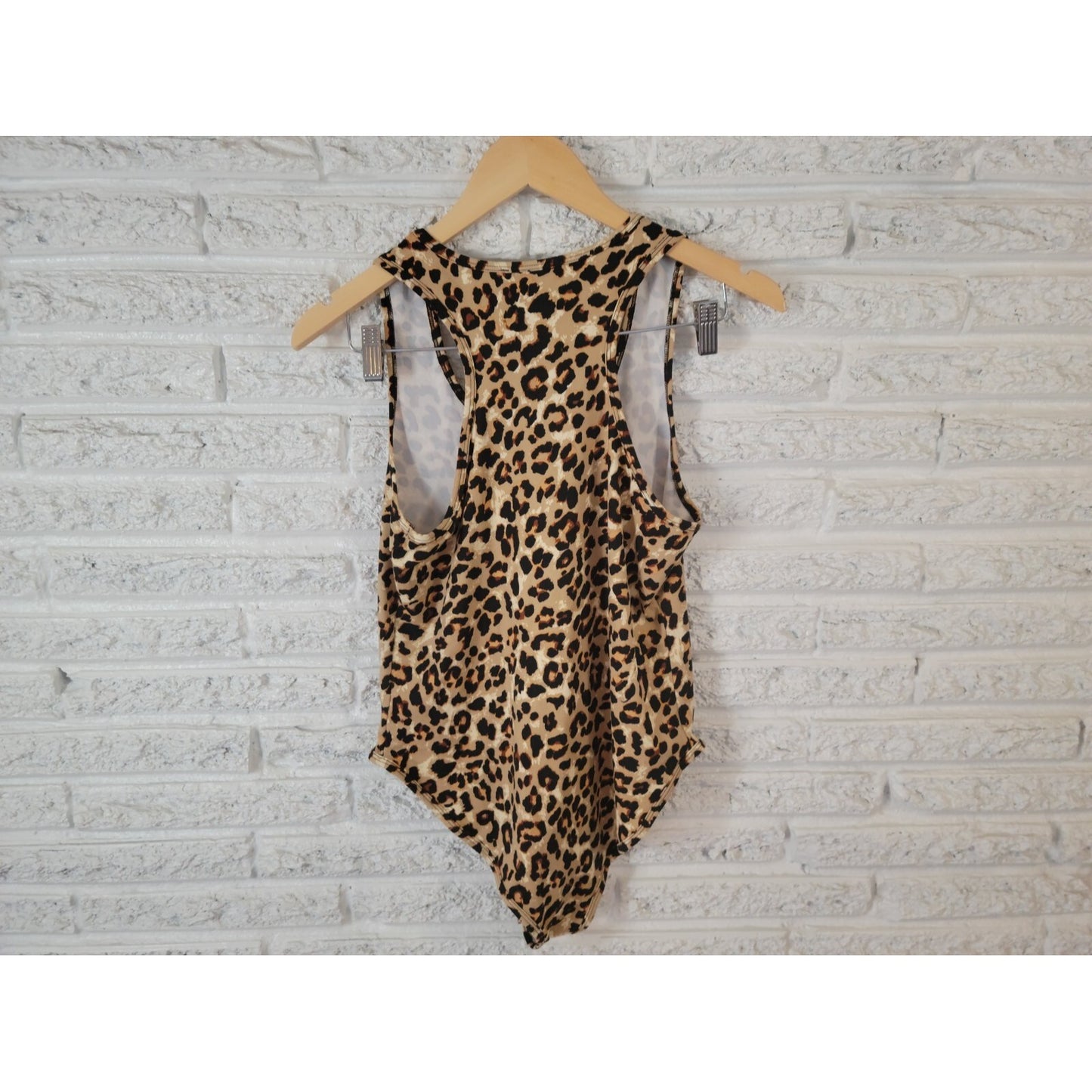 Zenana Womens Bodysuit XL Sleeveless Tan Animal Print Racerback Comfy Poly Blend