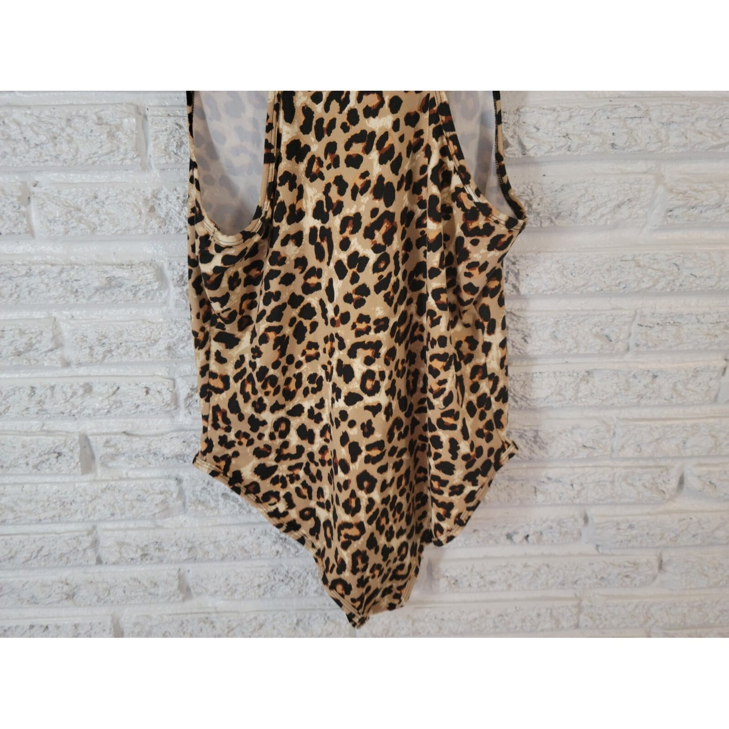 Zenana Womens Bodysuit XL Sleeveless Tan Animal Print Racerback Comfy Poly Blend