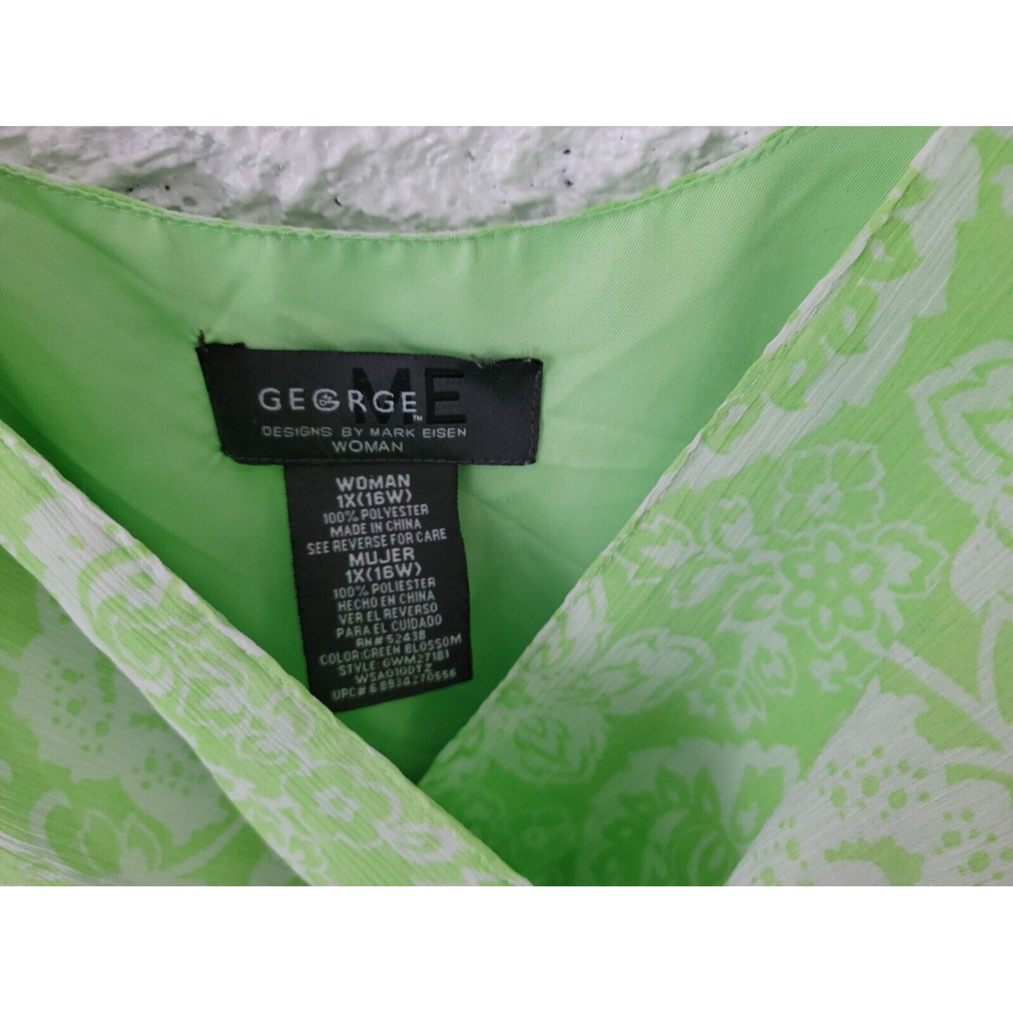 George Women Dress 1X Plus Tank Shift Sleeveless Lined Sheer Green Floral Casual