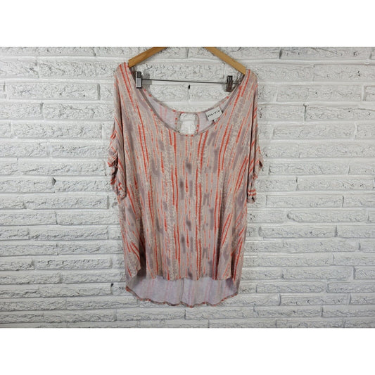 Ava Viv Women Top 3X Plus Tee Tunic Keyhole Back Orange Watercolor Casual