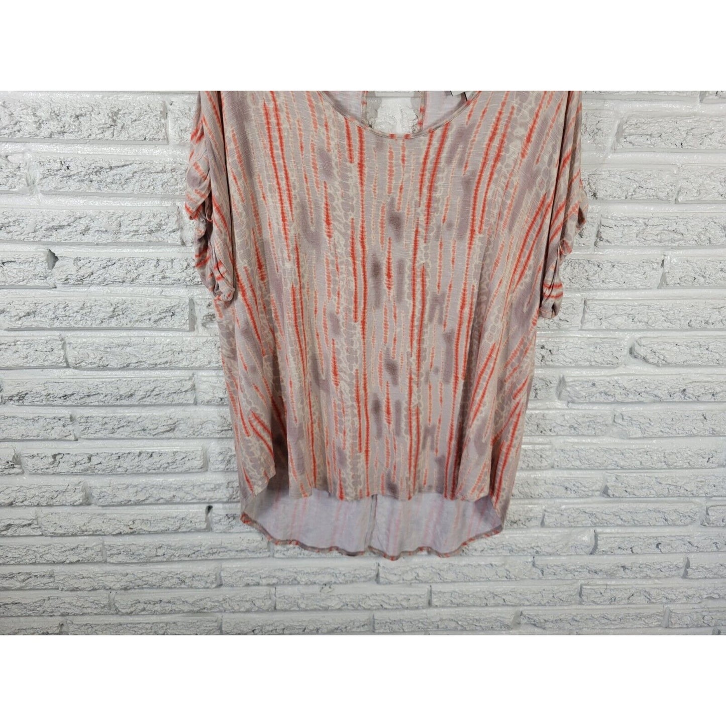 Ava Viv Women Top 3X Plus Tee Tunic Keyhole Back Orange Watercolor Casual
