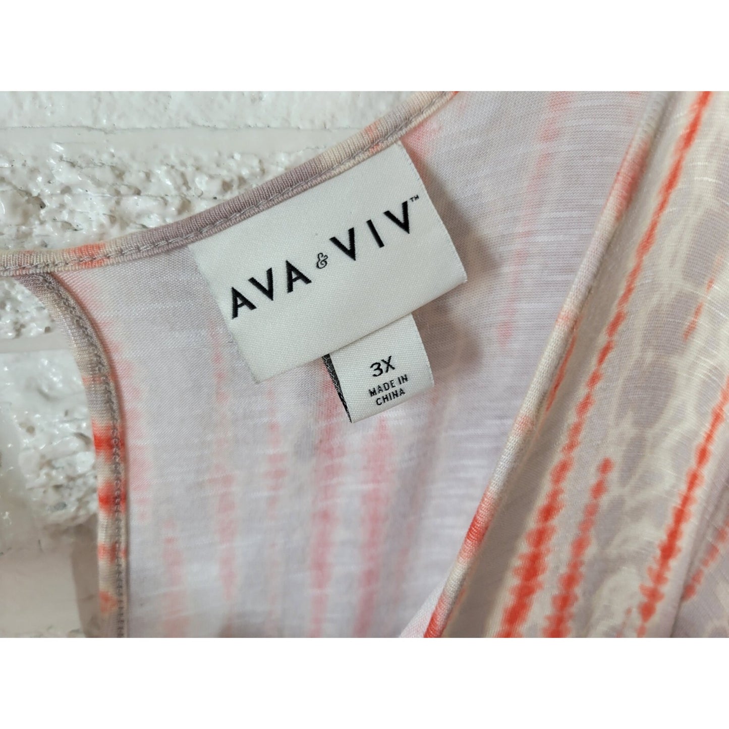 Ava Viv Women Top 3X Plus Tee Tunic Keyhole Back Orange Watercolor Casual