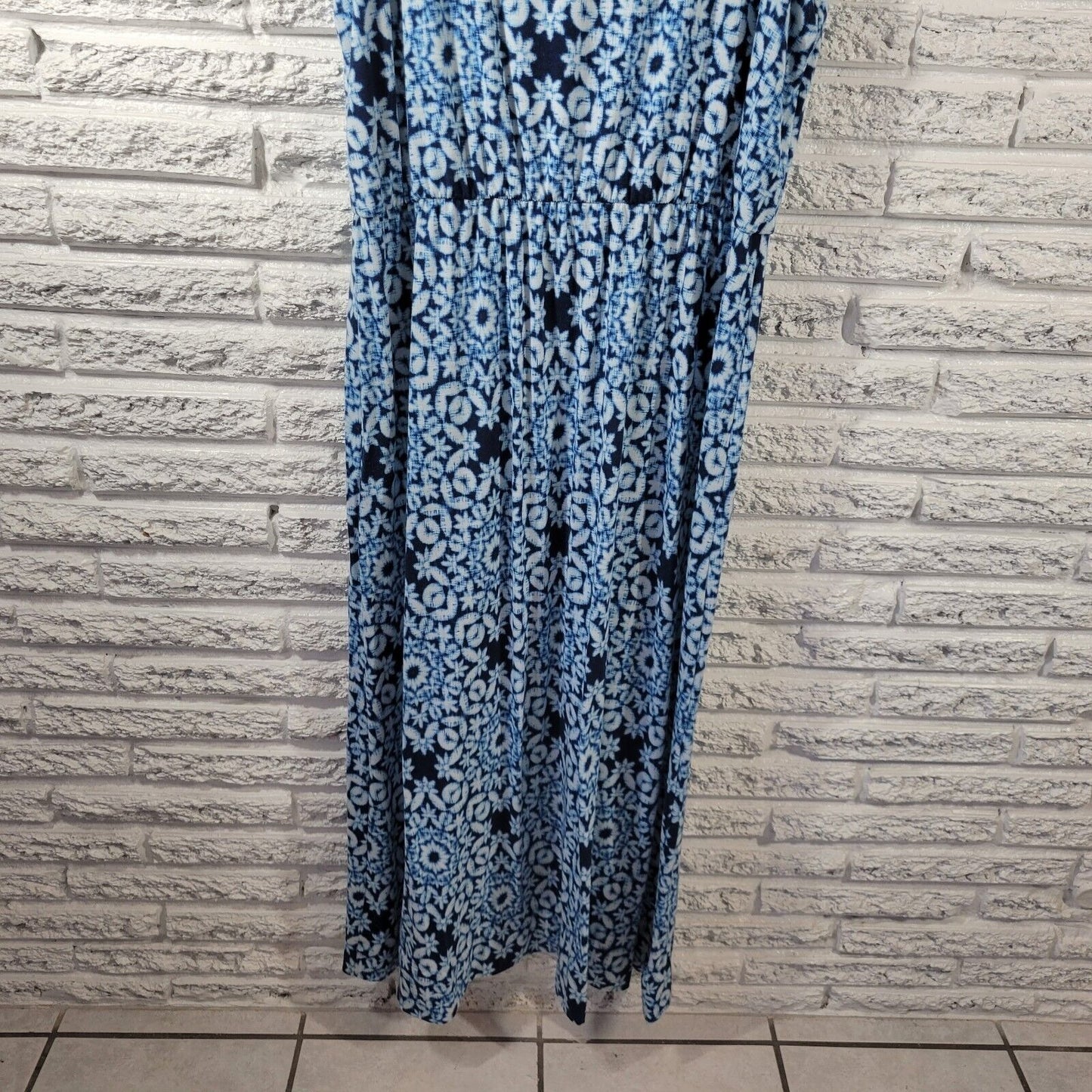 Sonoma Womens Dress Extra Large XL Tank Sheath Midi Blue Motif Poly Blend Comfy