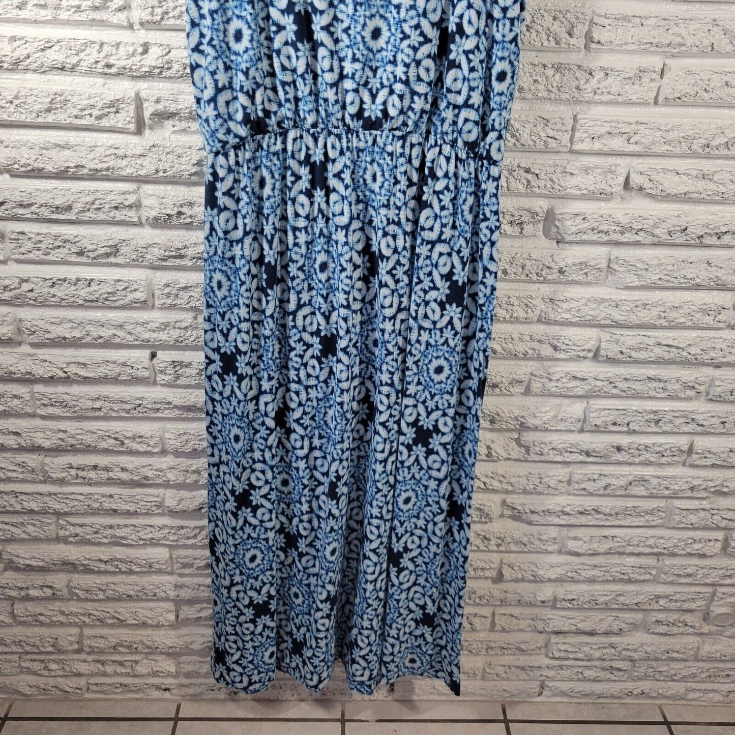 Sonoma Womens Dress Extra Large XL Tank Sheath Midi Blue Motif Poly Blend Comfy