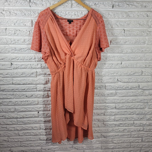 Torrid Womens Dress 3 3X Plus Sheath High Low Orange Swiss Dot Eyelet Lined