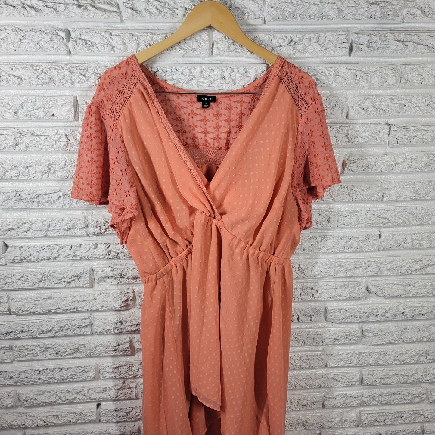 Torrid Womens Dress 3 3X Plus Sheath High Low Orange Swiss Dot Eyelet Lined