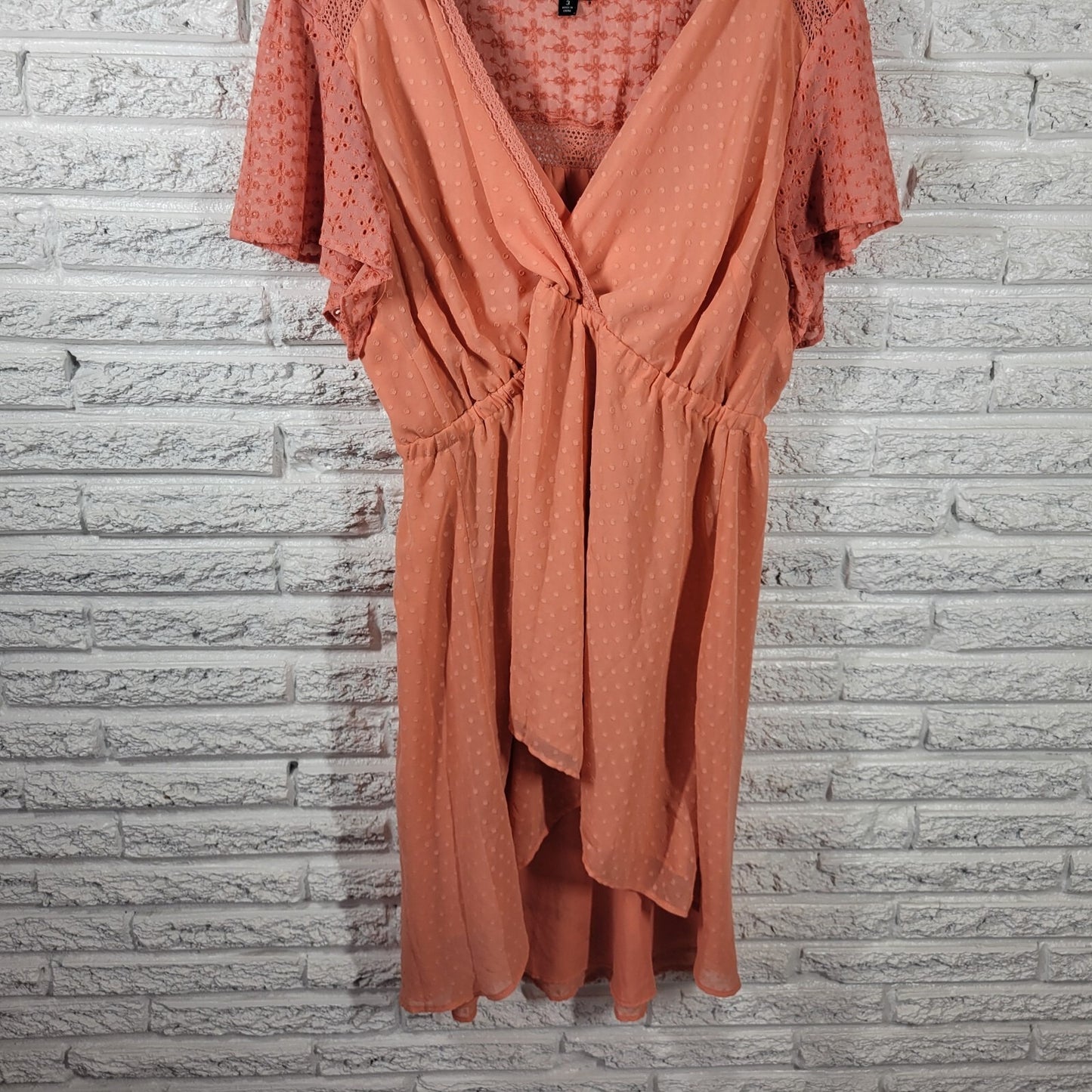 Torrid Womens Dress 3 3X Plus Sheath High Low Orange Swiss Dot Eyelet Lined