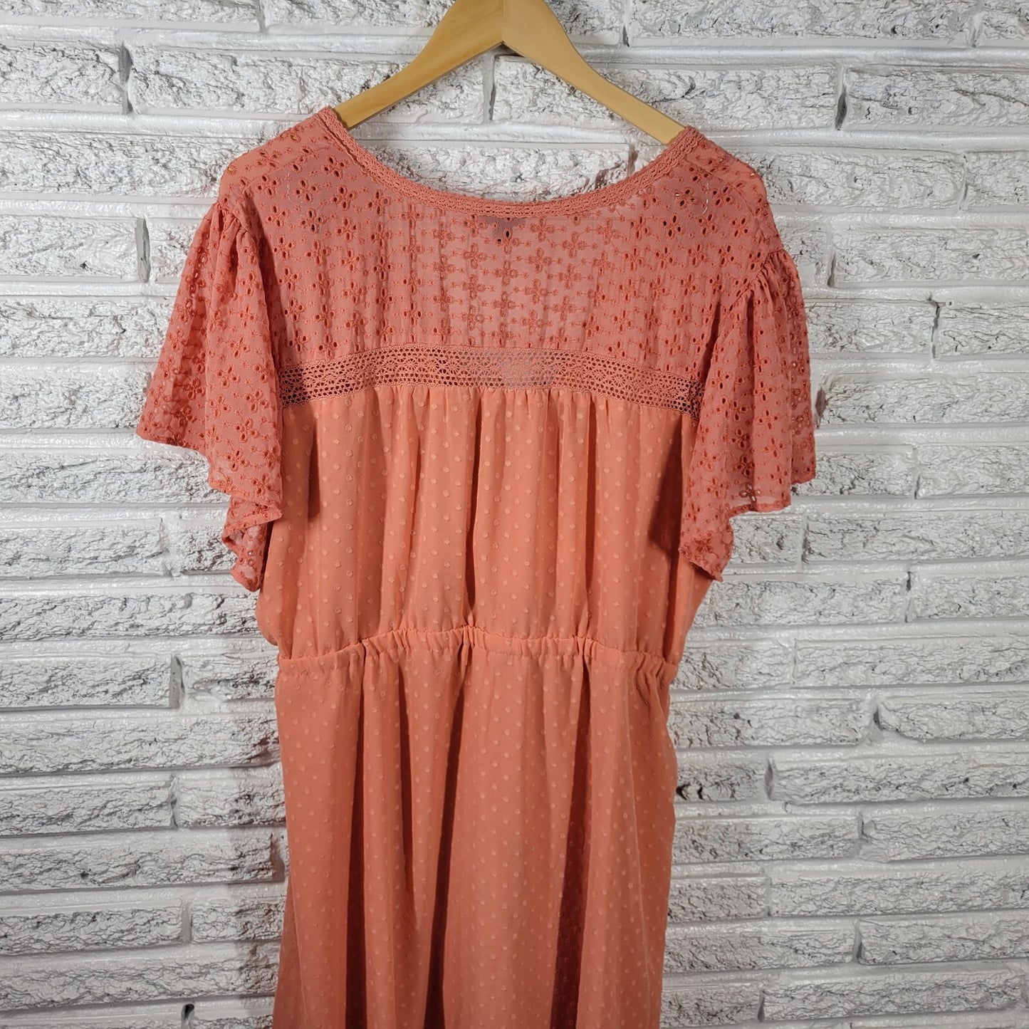 Torrid Womens Dress 3 3X Plus Sheath High Low Orange Swiss Dot Eyelet Lined
