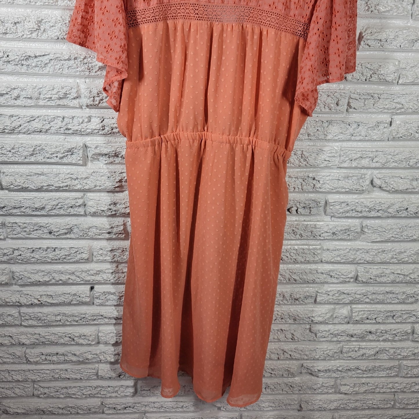 Torrid Womens Dress 3 3X Plus Sheath High Low Orange Swiss Dot Eyelet Lined