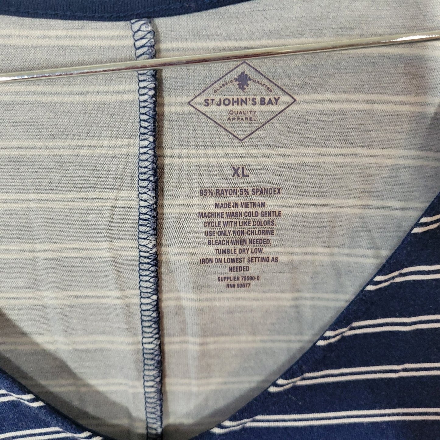 St. Johns Bay Womens Extra Large XL Navy Blue White Striped Sleeveless Dress