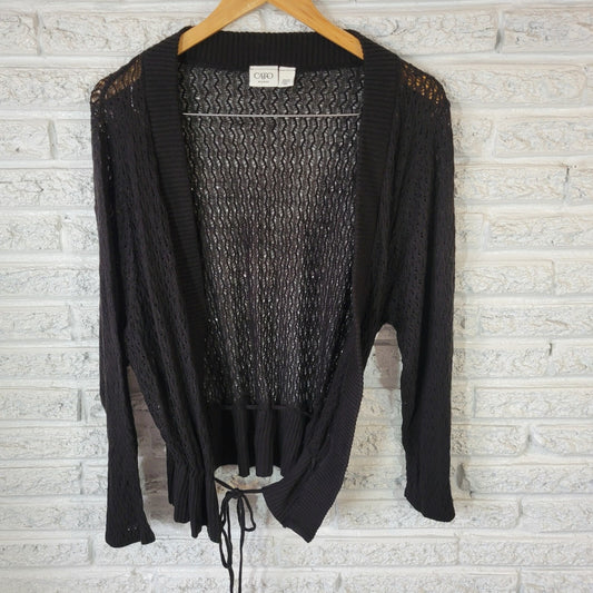 Cato Women Sweater 22 24 Plus Cardigan Open Black Long Sleeve Tie Open Knit Soft