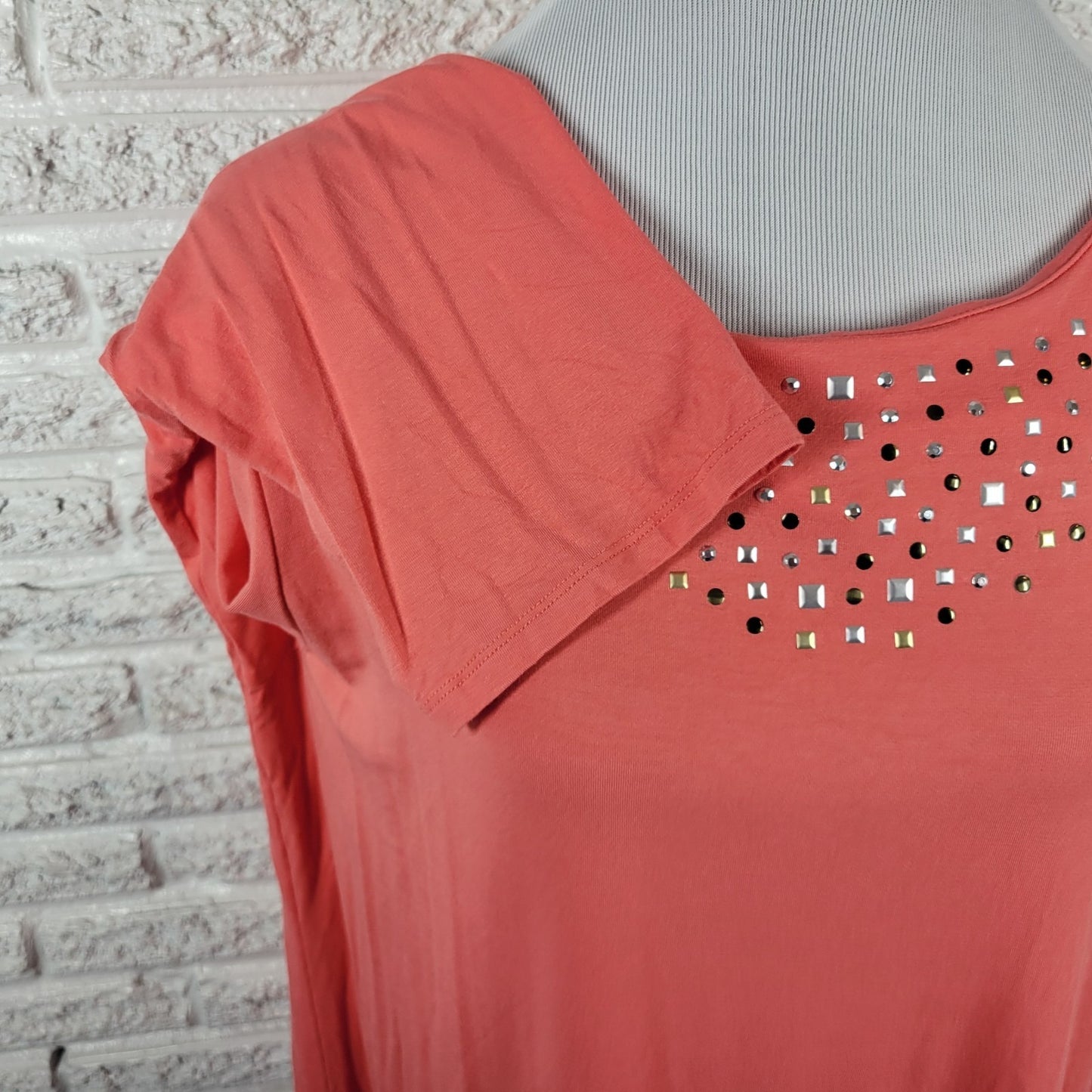 Investments II Womens Top 2X Plus 3/4 Sleeve Pink Studded Comfy Casual Modal