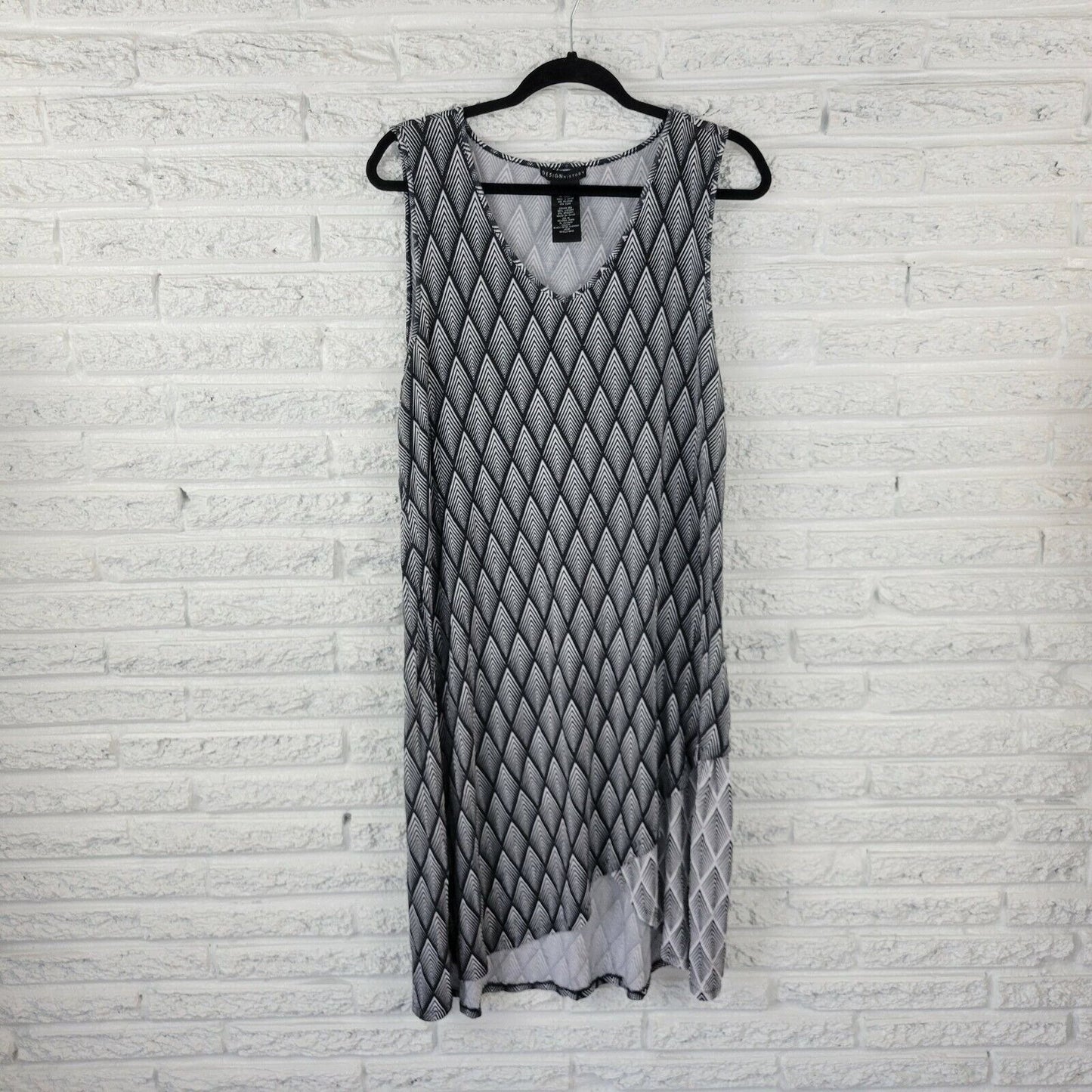 Design History Womens Dress XXL Shift Below Knee Diamond Geometric Layered Black