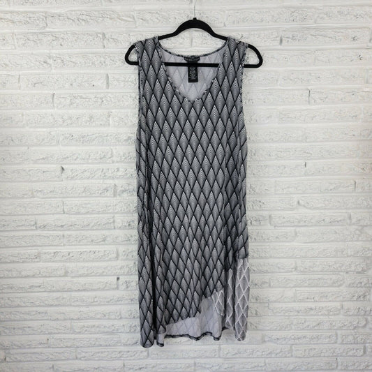 Design History Womens Dress XXL Shift Below Knee Diamond Geometric Layered Black
