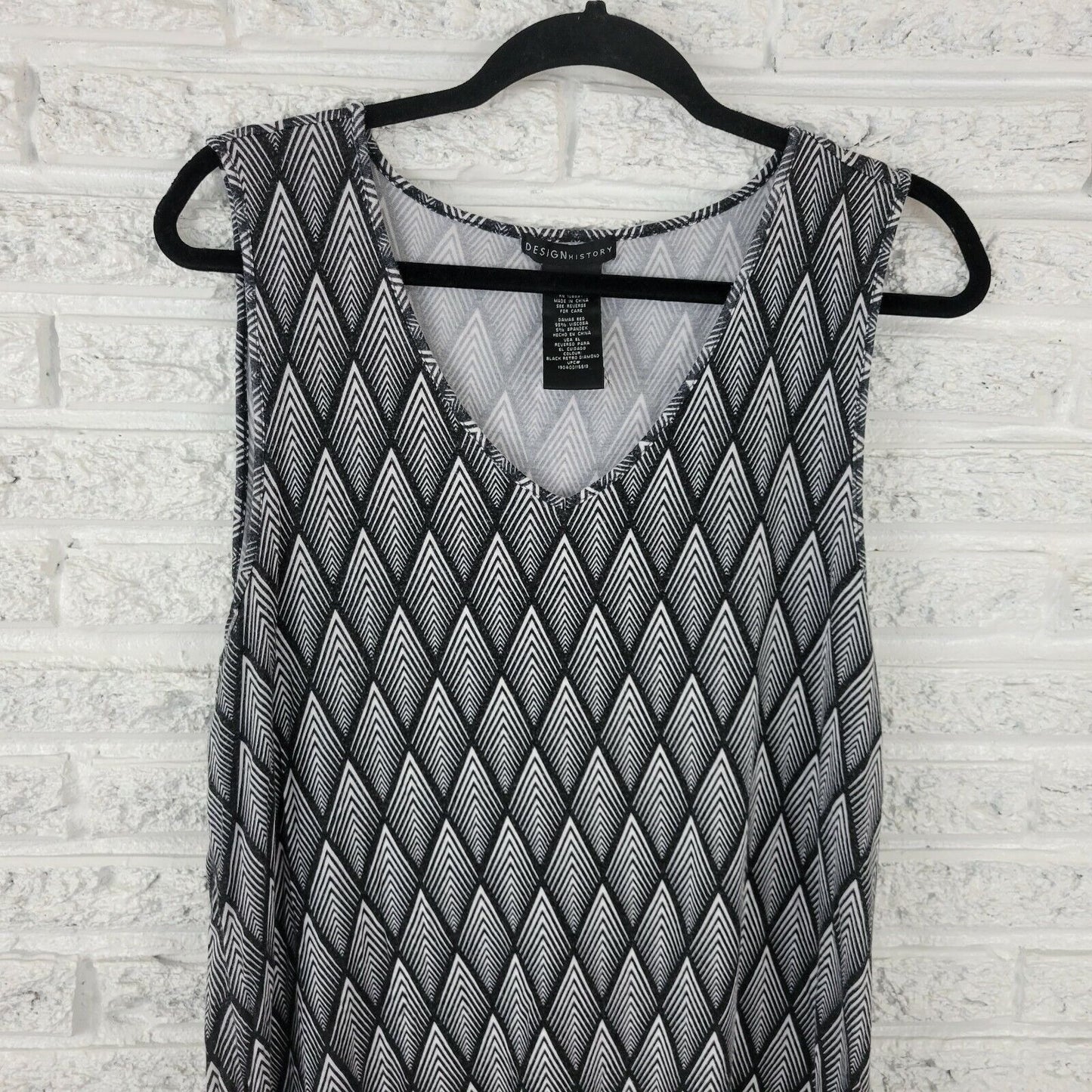 Design History Womens Dress XXL Shift Below Knee Diamond Geometric Layered Black