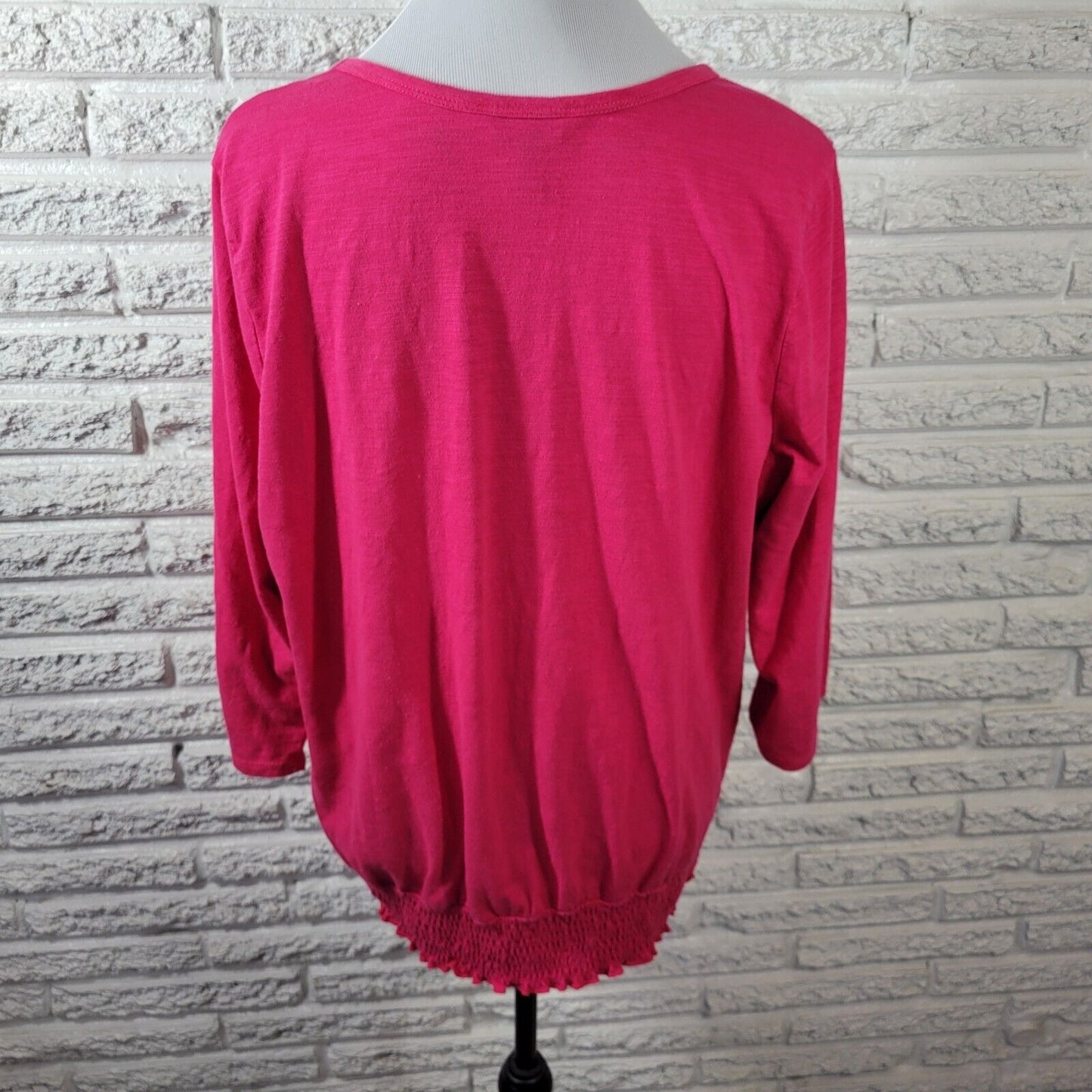 White Stag Womens Top XXL 20 Tee 3/4 Sleeve Smock Waist Pink Floral Rhinestones