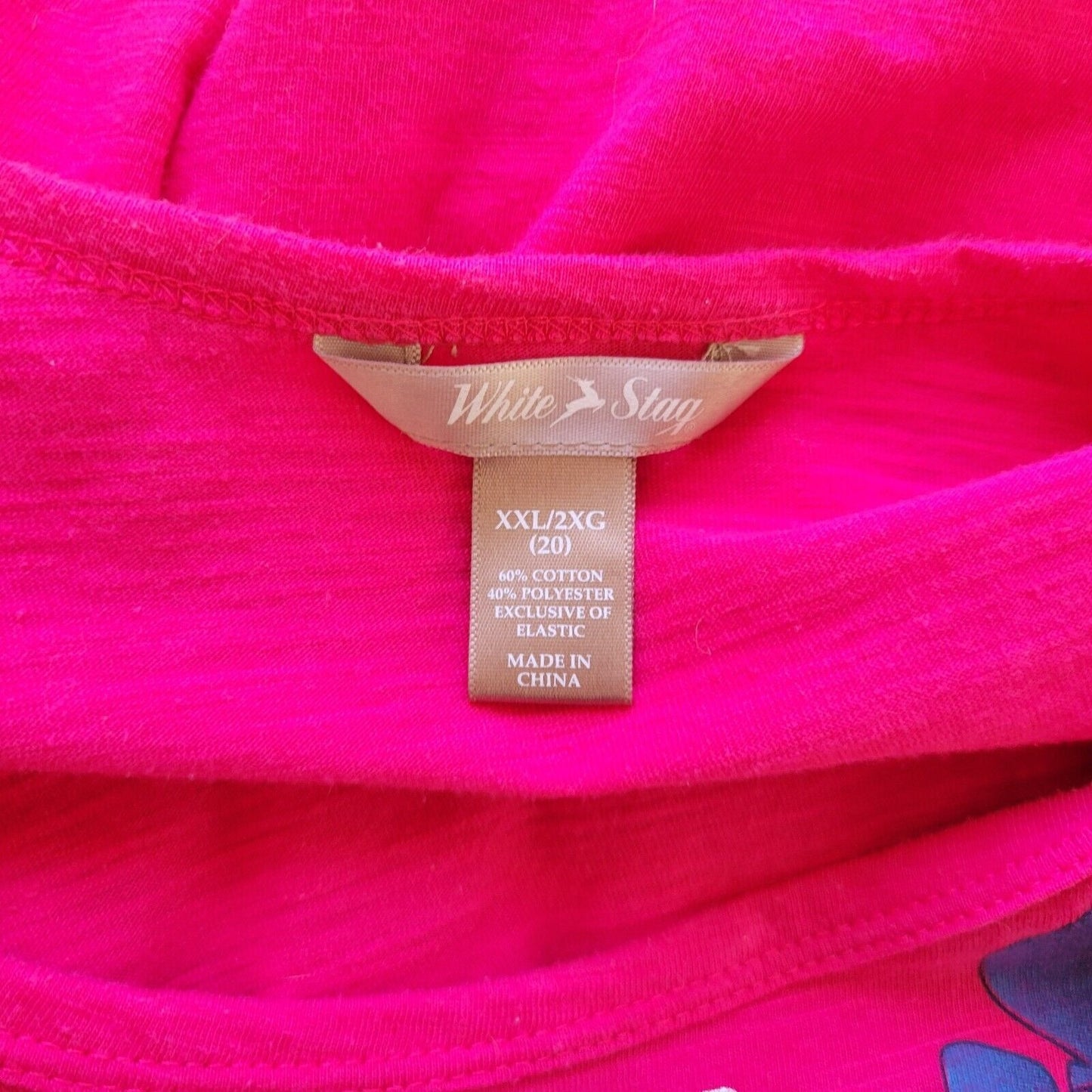 White Stag Womens Top XXL 20 Tee 3/4 Sleeve Smock Waist Pink Floral Rhinestones