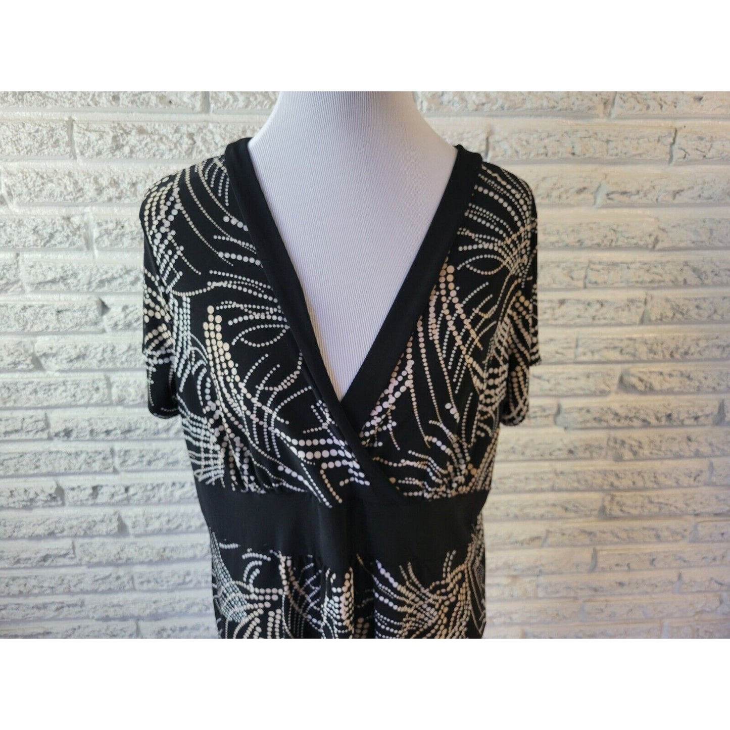 Worthington Womens Top 1X Plus Short Sleeve Black Geometric Career Casual